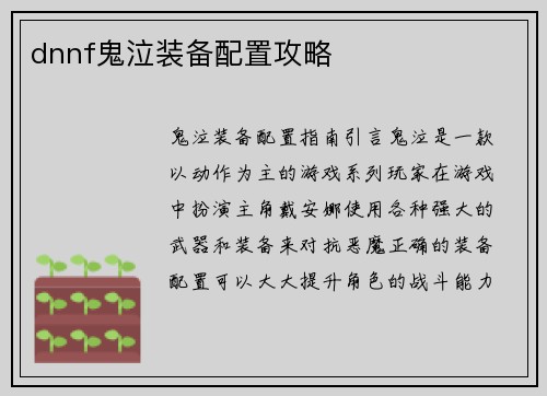 dnnf鬼泣装备配置攻略